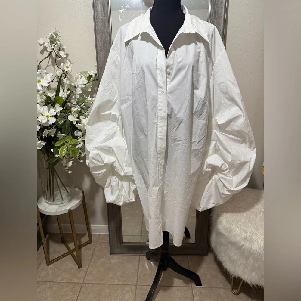 Eloquii white Balloon Sleeve Dress - Picture 4 of 7